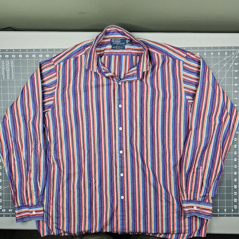 Polo Ralph Lauren Shirt XL Striped Blue Westerton Preppy Casual Dress Business